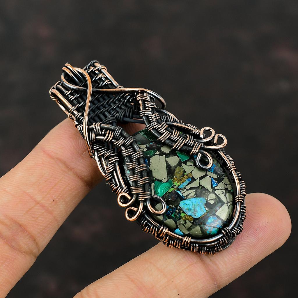 Copper Azurite Malachite Pendant Copper Wire Wrapped Pendant Handmade Copper Jewelry Brand New Pendant For Gift Wire Wrap Gemstone Jewelry