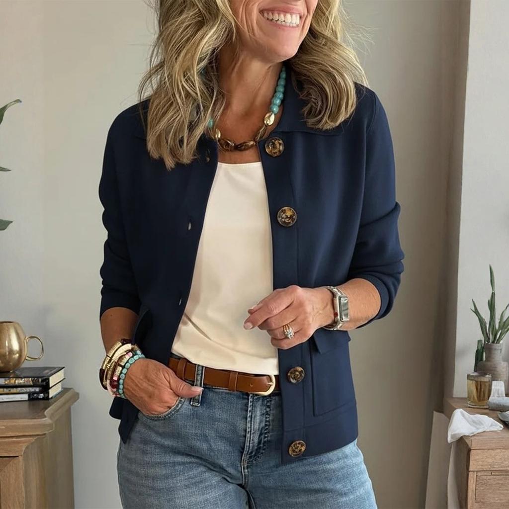 Женская модная однотонная куртка с воротником, длинными рукавами, пуговицами и карманом