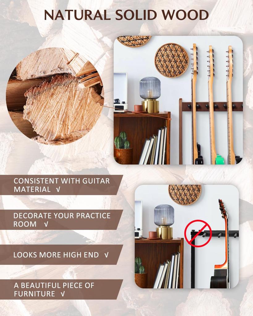 STRICH Деревянная гитара 85 см Вмещает 8 электрогитар или 5 акустических с мягкой подкладкой для домашнего или студийного использования SMT-10 Стойка, Широкая, Гитары, Защита,
