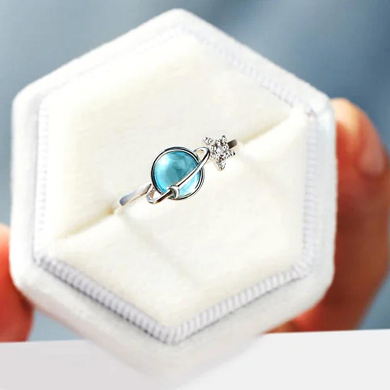 Huitan Новые женские кольца 'Синяя планета звезда', изысканный подарок на годовщину, цинковый сплав, цвет, очаровательные женские кольца, модный циркон