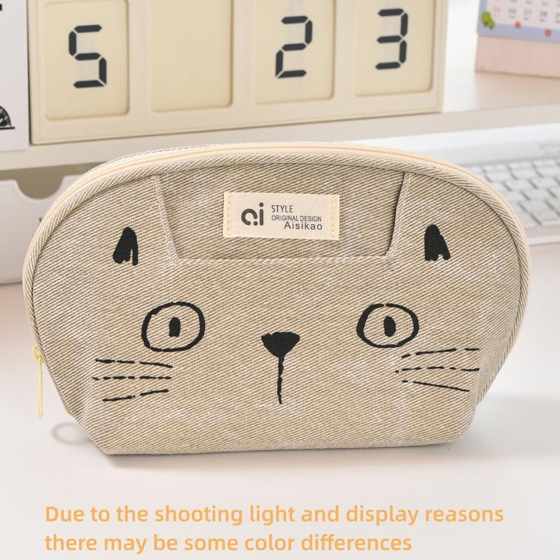 Милая сумка-пенал с изображением мультяшного кота Джинсовая сумка для канцелярских принадлежностей Студенческая сумка для хранения школьных принадлежностей Многофункциональный пенал