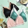 FINETOO Lace Seamless Bra Ice Silk Women's Underwear Sexy Deep V-neck Padded Top Beautiful Back Bralette Female Comfort Lingerie