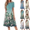 Women's Loose Casual And Fashionable Round Neck Short Sleeved Printed Mid Length Dress