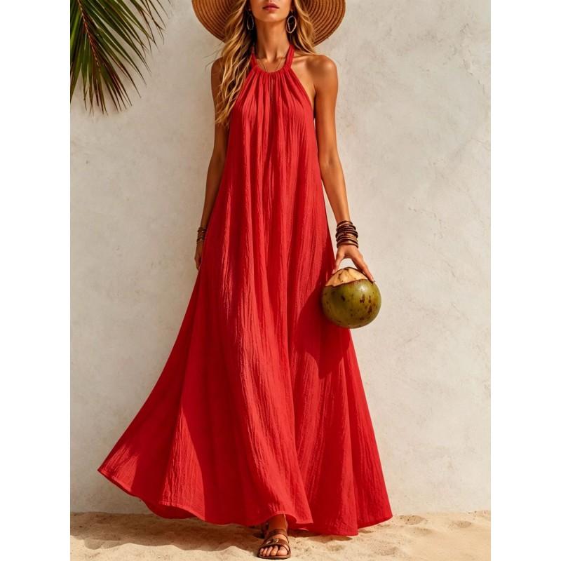 Womens Halter Neck Maxi Dress Loose Flowy Beach Bohemian Vacation