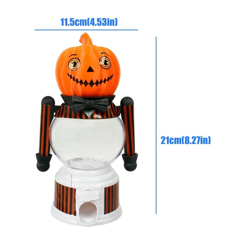 -O'-Lantern Candy Machine for Halloween Parties, Freestanding Plastic Dispenser with Clear Globe, Turn Knob, Banded Base and Necktie Design