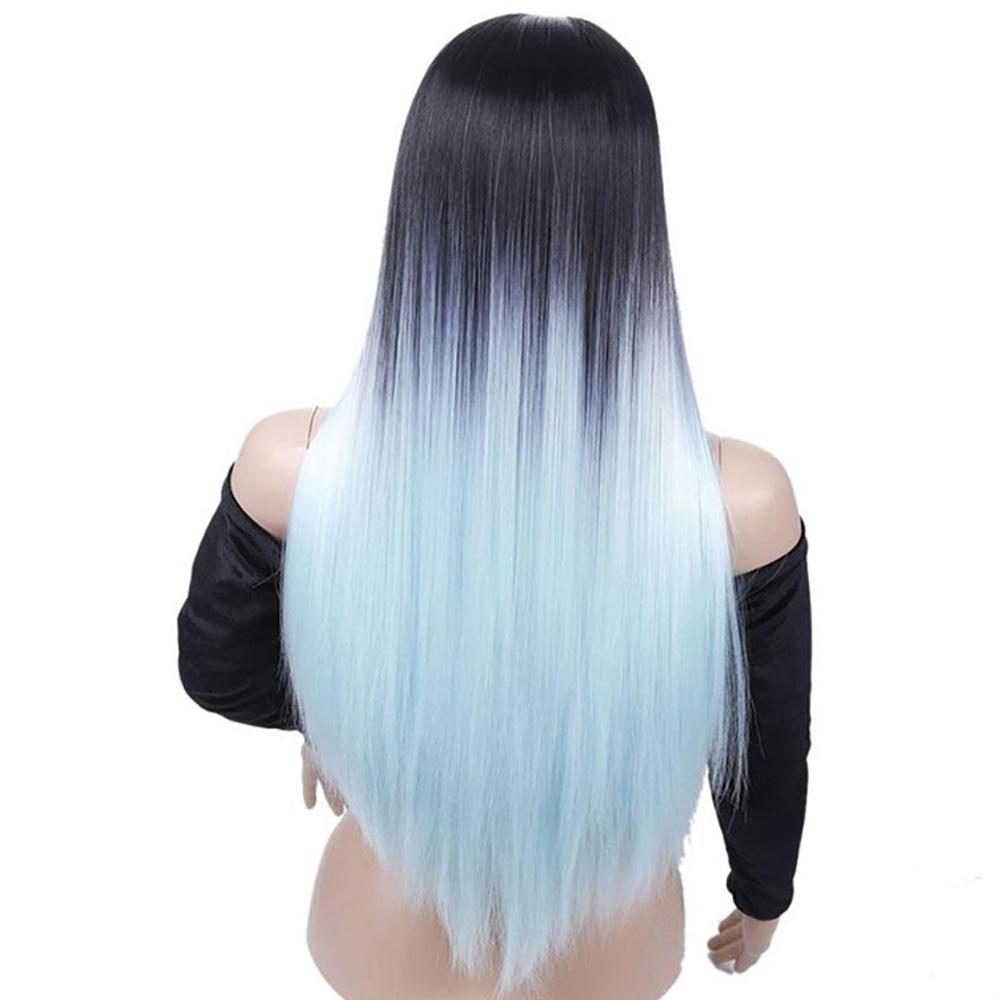 Черный, синий, серый, красный, желтый, цвет омбре, длинные прямые парики, натуральная средняя часть для женщин, термостойкие цветные волосы
