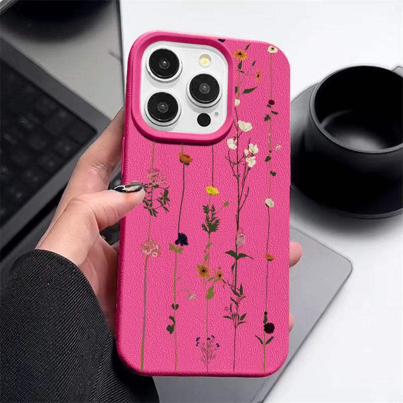 Простой цветочный принт матовая кожа текстура тонкий чехол для iPhone 16 Pro Max 15 Pro 14 13 12 11 TPU мягкий противоударный чехол для телефона