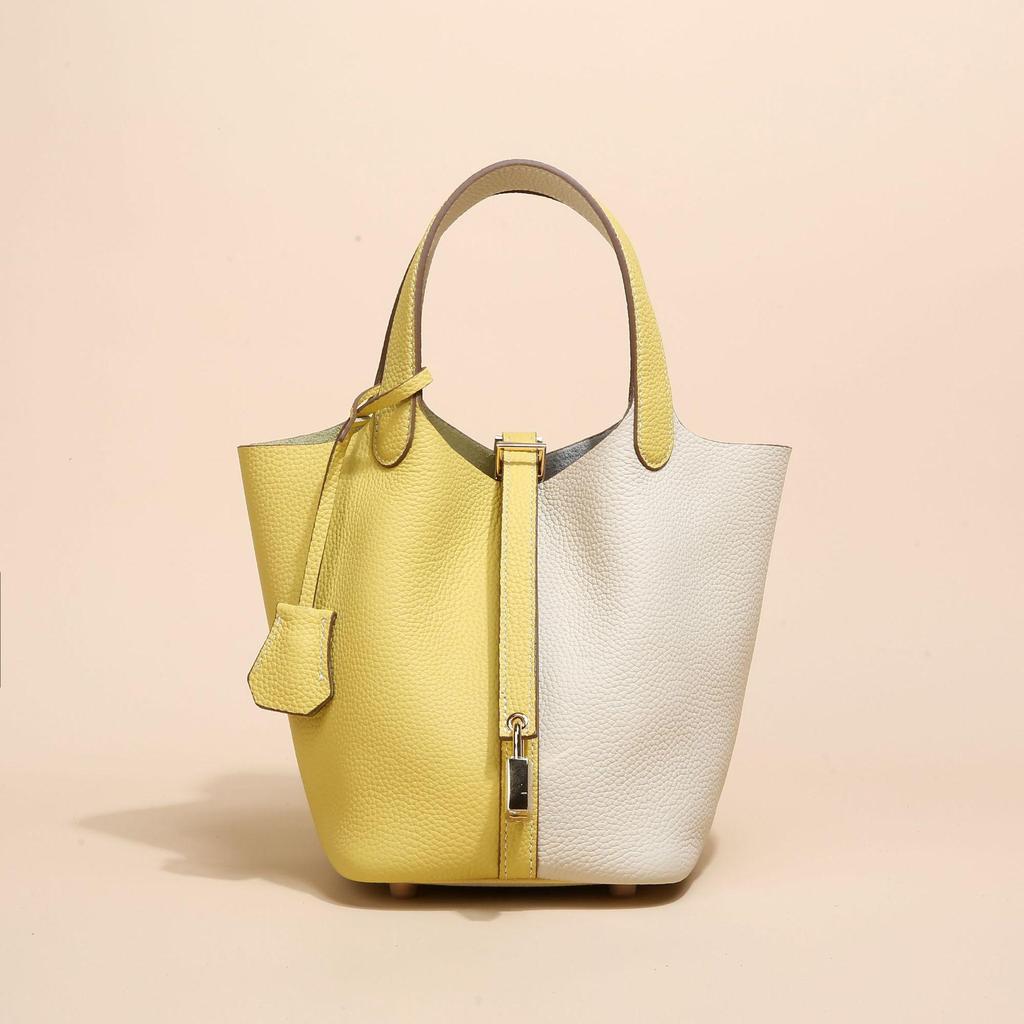 2024 Женская сумка-ведро из натуральной кожи с узором личи - Осенне-зимняя сумка-корзина для овощей