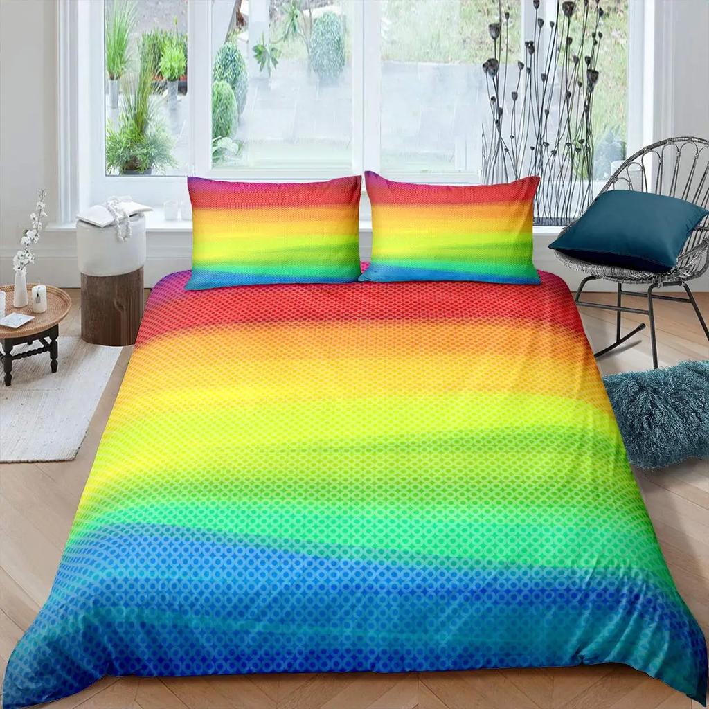 Abstract Rainbow Colorful Bedding Set Queen King Sinlge Duvet Cover Dream Polyester Comforter Covers Pillowcase Soft Bedclothes