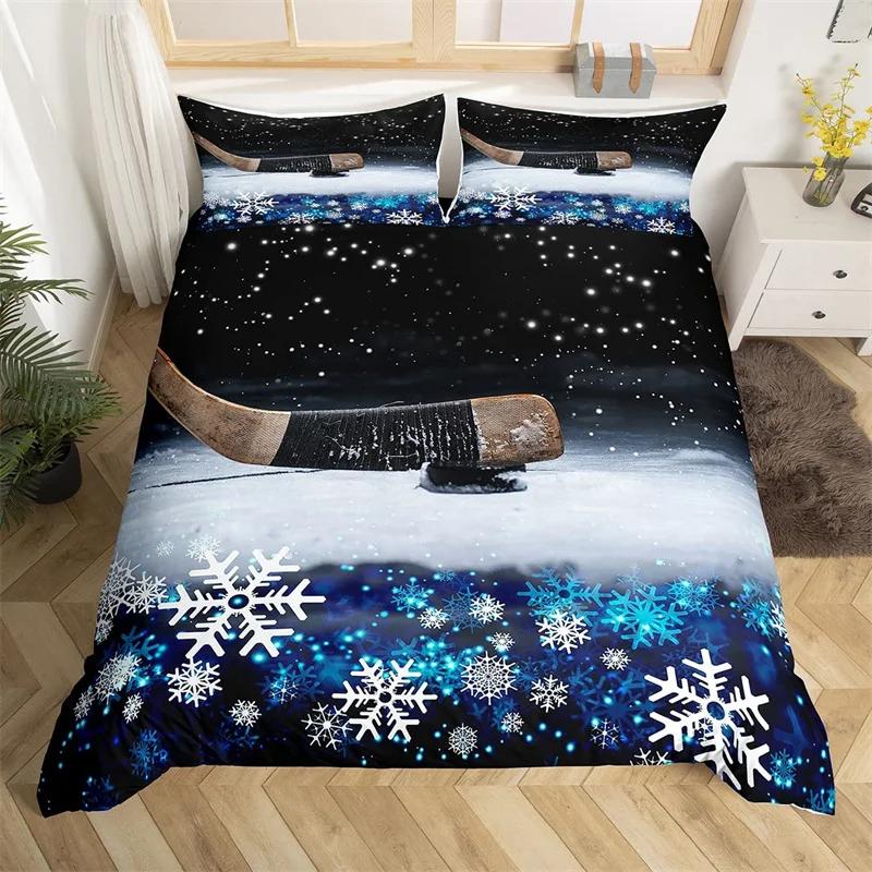 Комплект пододеяльника для хоккея 2/3 предмета Хоккейный спортивный пододеяльник Полиэстер Хоккейная шайба Мяч Размер Кинг/Евро Пододеяльник для мальчиков