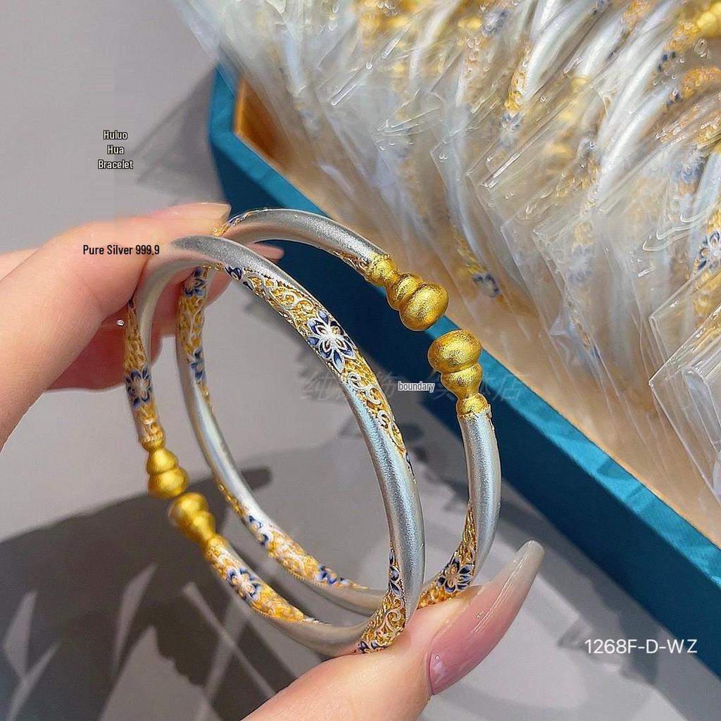 Цветочный перегородчатый эмалевый браслет-гурд - Женский посеребренный браслет из белой меди