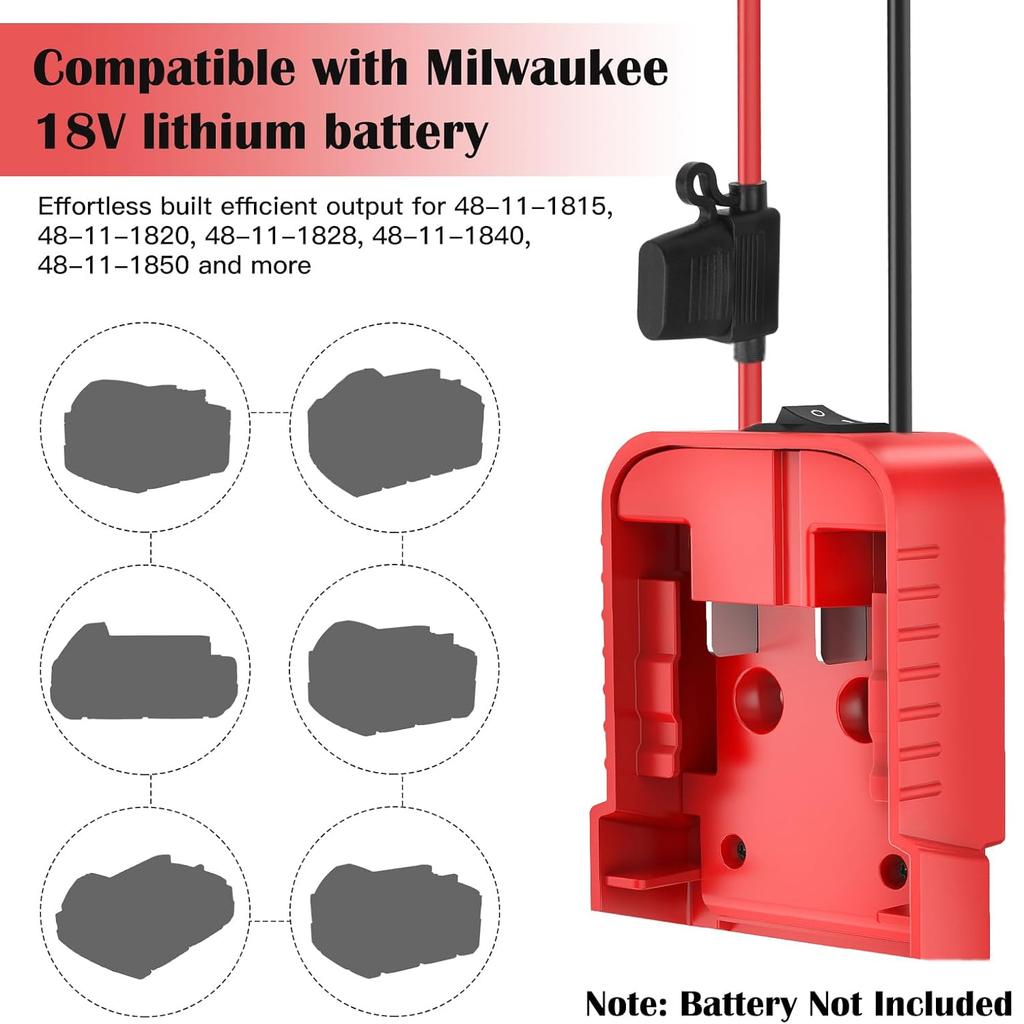 1 упаковка адаптера Power Wheel для аккумулятора Milwaukee 18V, комплект для преобразования аккумулятора Power Wheel с переключателем, предохранителем и клеммами