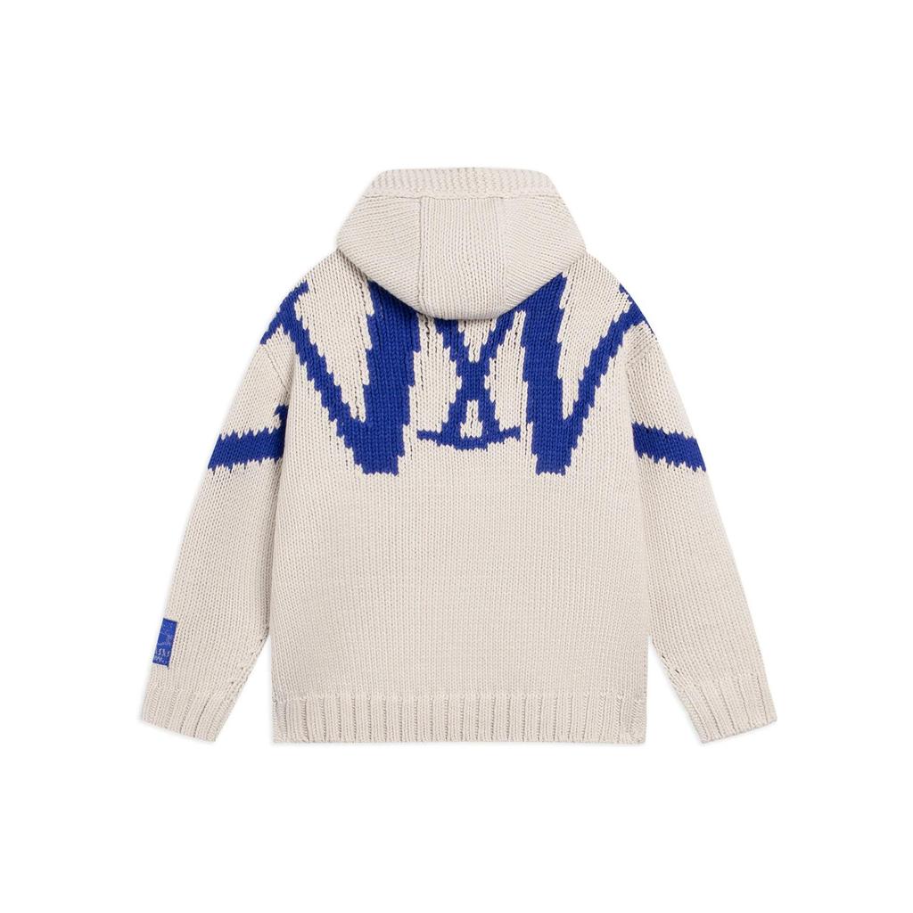 Li Ning Plain Letter Knitted Hoodie Loose Pullover Long Sleeve Sweeper Women sweater Oatmeal-Gray AMBS126-1