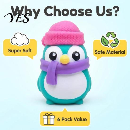 Medium Size Stress Reliever Penguin Squeeze Toy Set, Slow Rise Relief Balls, Soft Anxiety Ball TPR Decompression Figure for Adults, Cute Animal