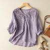 Women's Summer Embroidery Lace Slimming Blouse Boho V Neck Loose Fit Comfy Cotton Linen Tunic Blouse Half Sleeve Tee Shirt Tops