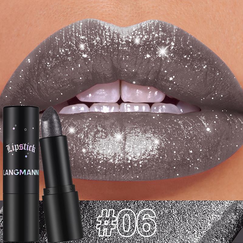 7 Shiny Metallic Pearlescent Lipstick Waterproof Long Lasting Diamond Lipstick Non Stick Red Pink Lip Tint Makeup Cosmetic