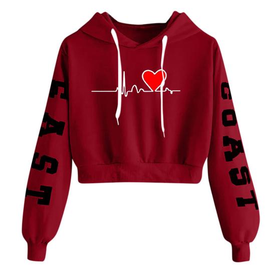 Женская толстовка с изысканным узором и длинным рукавом, ребристая манжета, ветрозащитная, дышащая, с принтом в виде сердца, женская толстовка с капюшоном для свиданий