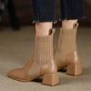 Короткие сапоги на среднем каблуке, женские осенне-зимние модные эластичные вязаные носки, повседневная обувь без шнуровки с квадратным носком, женские ботинки черного цвета