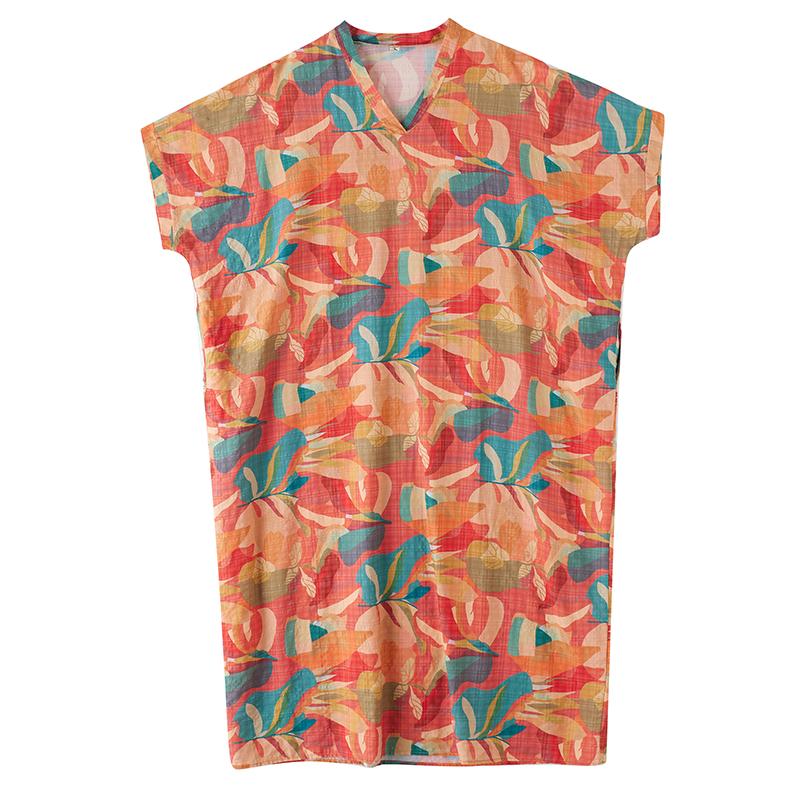 DIMANAF 2025 Лето Большой Размер Новое Платье Женщины Винтажное Длинное Повседневное Свободное Базовое Платье Макси с Принтом и V-образным Вырезом