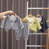Комплект из 2 предметов с длинным рукавом для мальчиков, куртка на молнии для 0-5 лет, футболка с круглым вырезом и принтом букв, повседневные брюки, детская одежда высокого качества