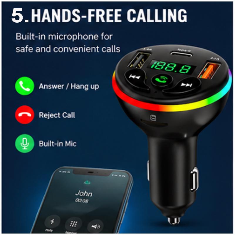 Автомобильный FM-модулятор с индикатором частот, Bluetooth с подключением к телефону, MP3, зарядка, трансмиттер