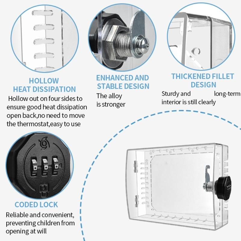Heavy PC Material Thermostat Lock Box Clear Cover Passwords Protections for Home Office and Public Use