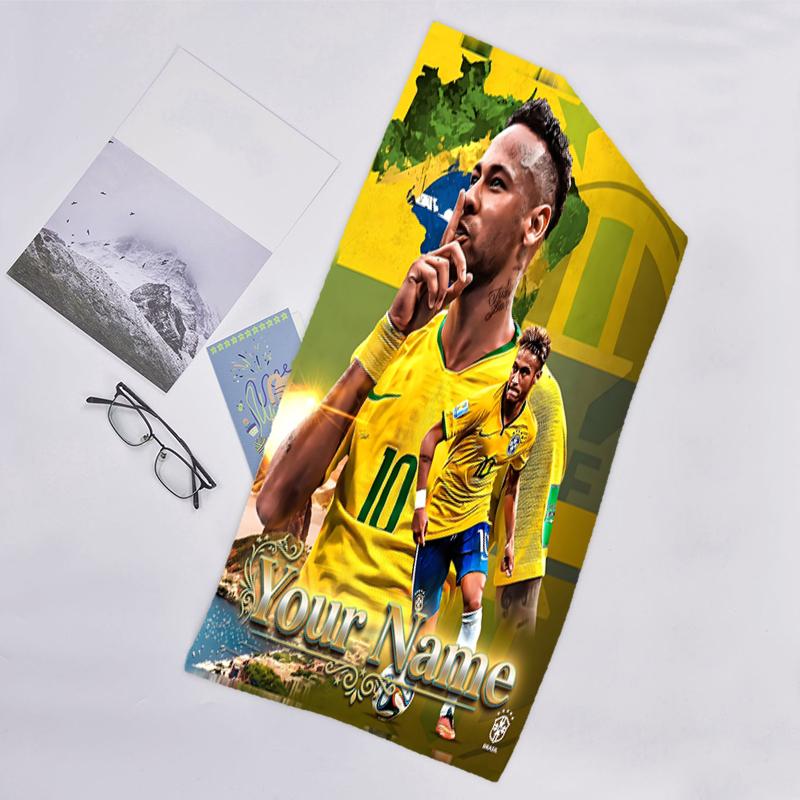 1pc Brazilian football player Beach Towel with Custom Name, Beach and Seaside Swimming Pool Equipment, Fashion Pattern, Rectangular, Travel Essential