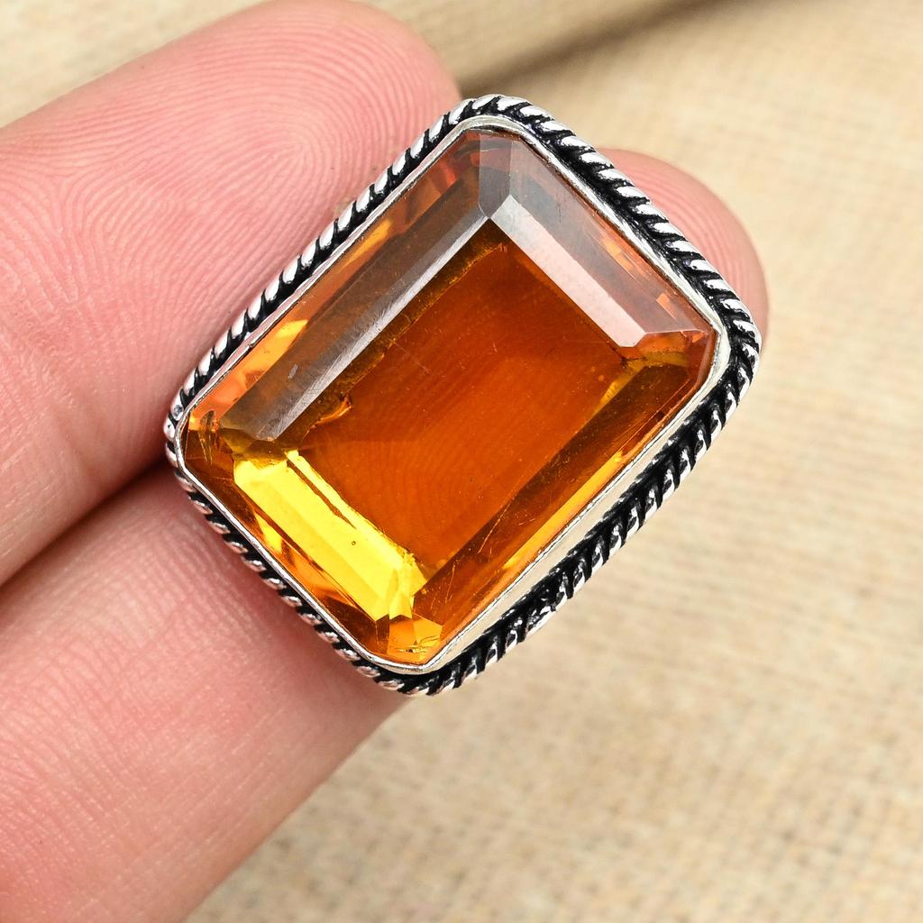 Ювелирные изделия из драгоценного камня медового топаза, твердое кольцо из стерлингового серебра 925 пробы ручной работы для подарка