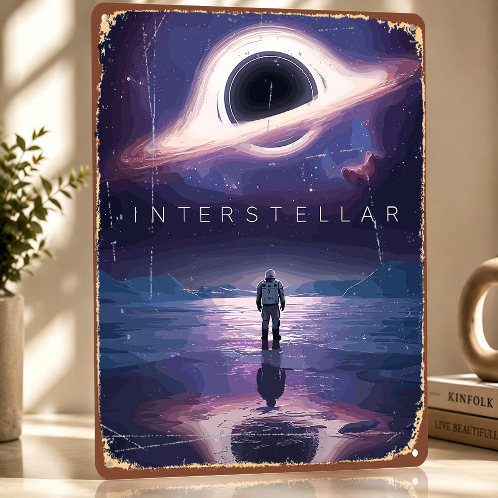 Interstellar Astronaut and Black Hole D Texture Printed Poster Custom Vintage Metal Tin Plate Sign for Wall Art Funny Signs