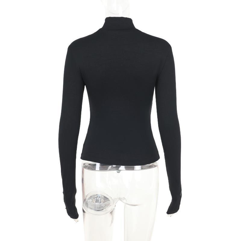 Водолазка Топ Y2k Одежда Черный Готический Крест Полый Утягивающий Низ Футболка для Женщин Длинный Рукав Сексуальная Футболка Топы Для Девочек