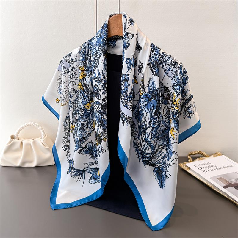 Butterfly Flower Simulation Silk High-End Printing Large Square Scarf Silk Scarf Shawl Headscarf Neck Protection Scarf Decorative Women'S Scarf