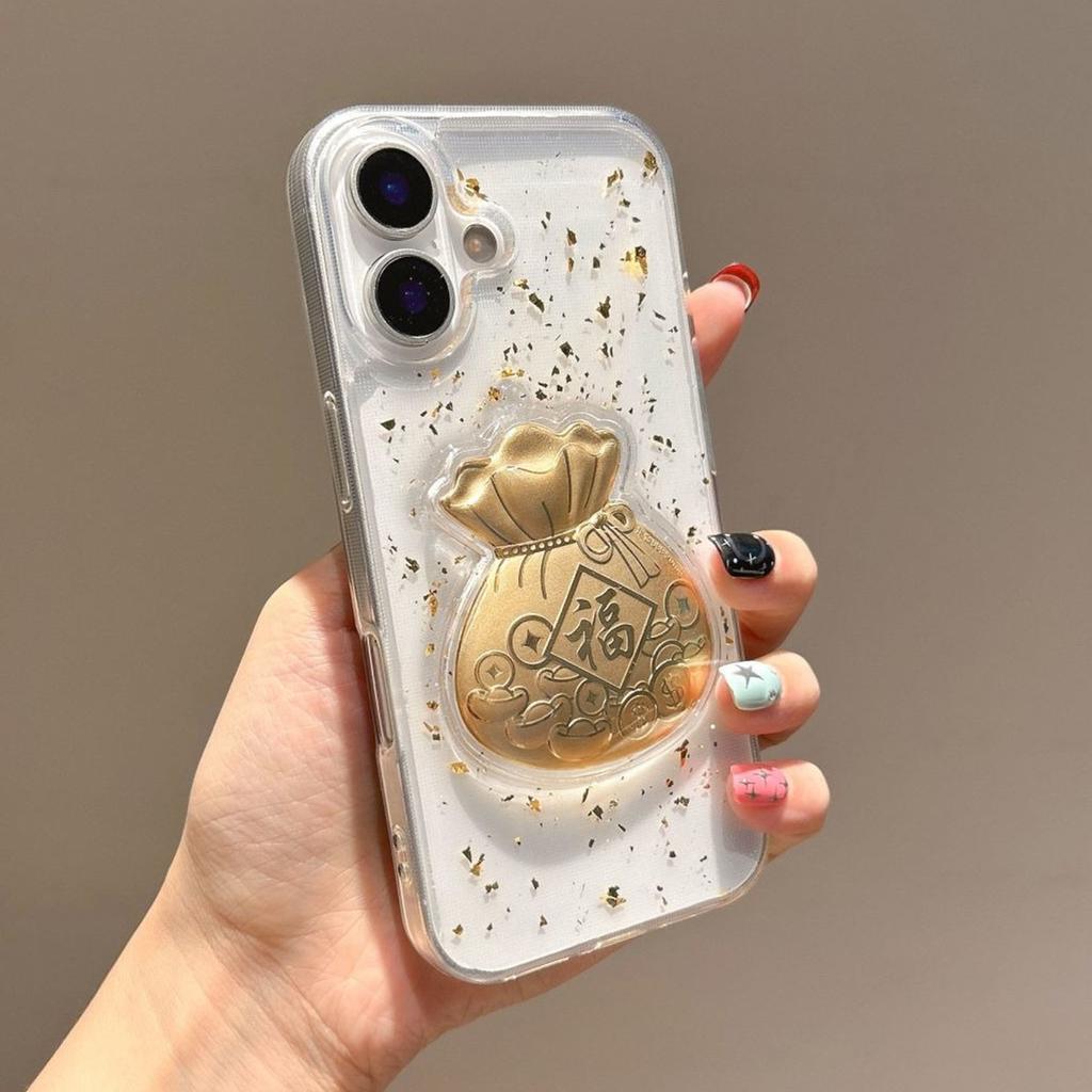 3D Drop Glue Phone Case Lucky Bag for Apple 17PROMAX Trendy Brand Couple's New New Chinese New Year Celebration Phone Case