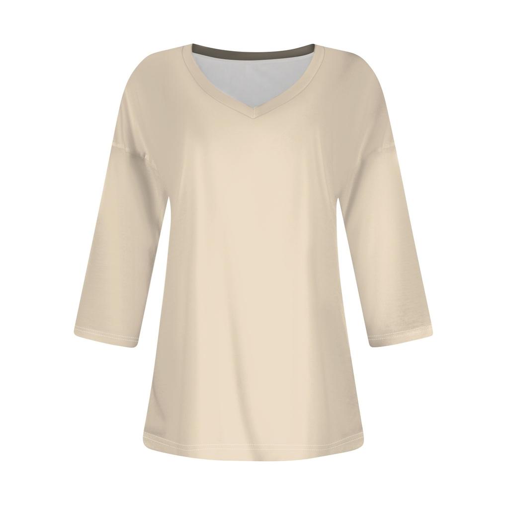 Women's T Shirt Tee Solid Color Falling Shoulder Sleeve 3/4 Sleeve Daily Weekend Fashion Basic V Neck Regular Top