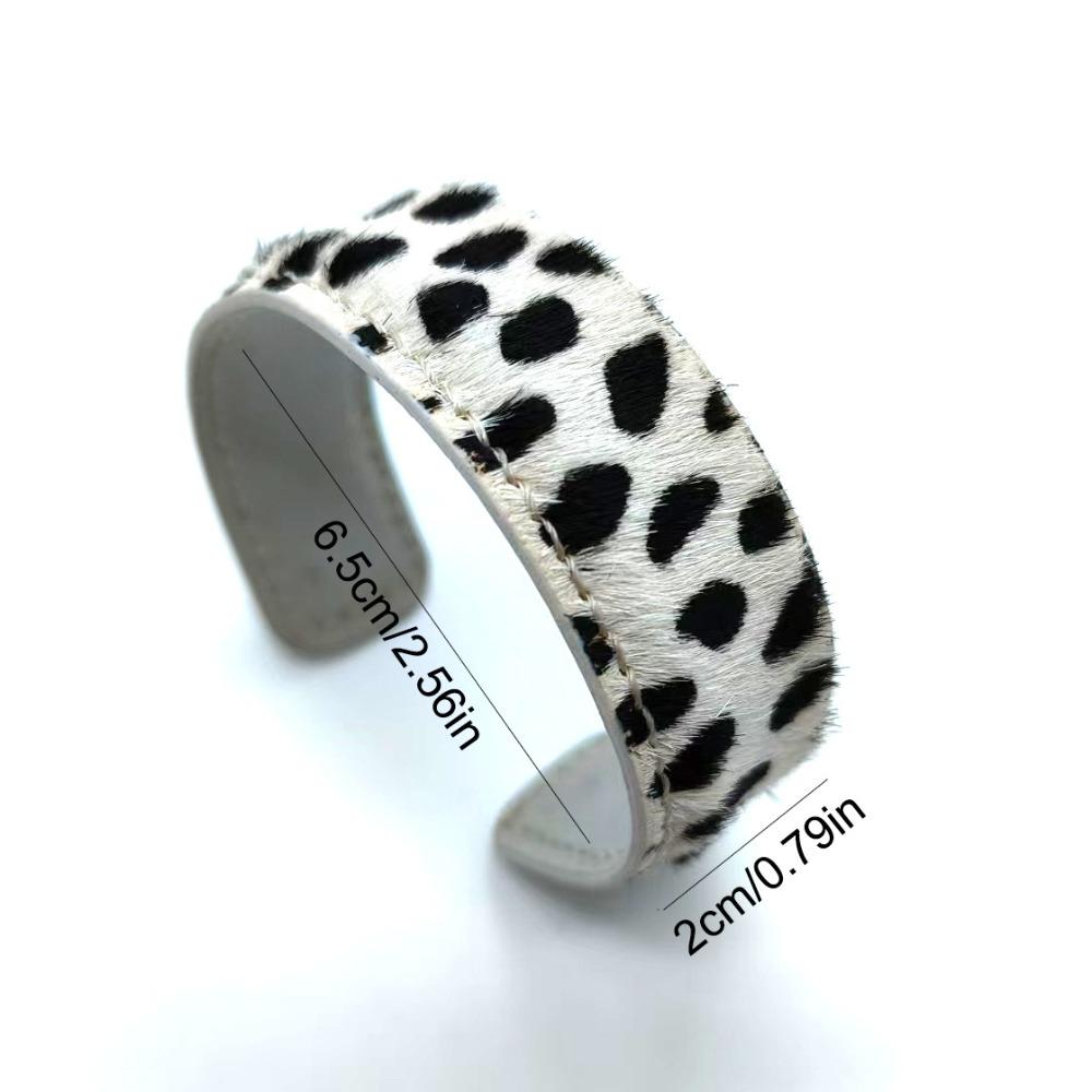 Пушистый браслет из натуральной кожи и конского волоса, прошитый, открытый браслет в форме буквы С, браслет-манжета с леопардовым принтом, подарок