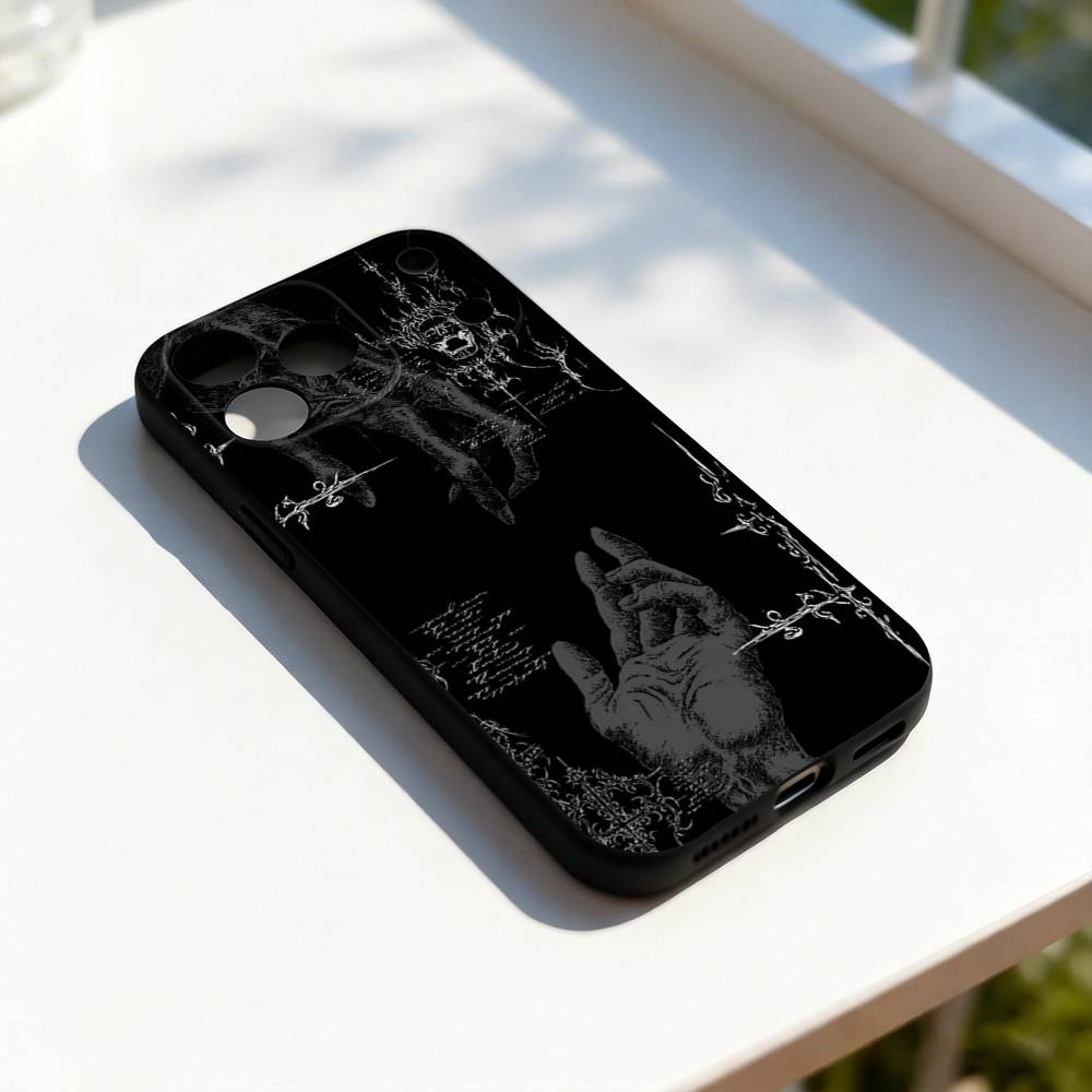 Темный готический киберсигилизм Чехол для телефона Для iPhone 11,12,13,14,15,16,17,Pro,Max,Plus,E,SE4,Air,Mini Черный Мягкий чехол