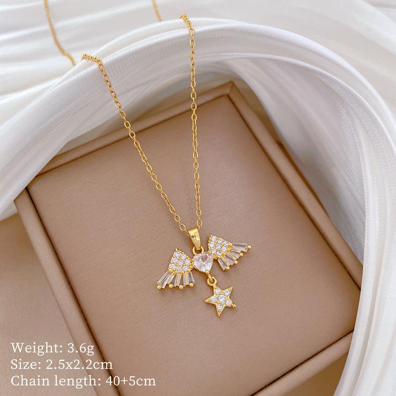 Copper Micro-Inlaid Love Light Luxury Temperament Gorgeous Full Diamond Necklace Female Versatile Collarbone Chain Titanium Steel