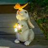 Bunny Statue Garden Decor with Butterfly LED Light Resin Animal Sculpture Figurine Outdoor Decoration for Garden Courtyard Solar
