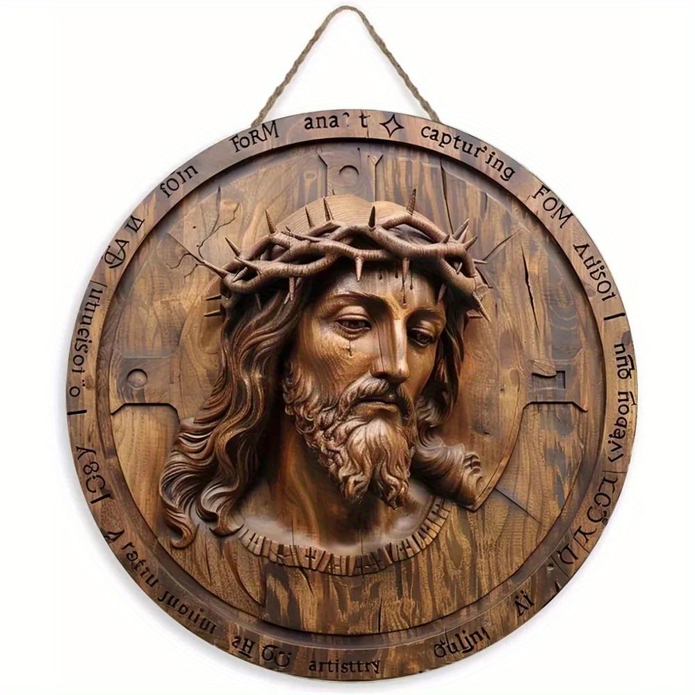 1 шт. 2d плоская деревянная винтажная уникальная художественная круглая деревянная вывеска с изображением Иисуса Христа - 20 см для дома, гостиной, офиса, бара, кафе, гаража, праздничного украшения