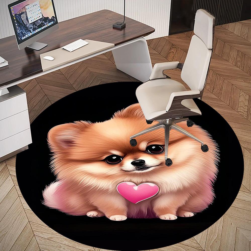 1PC Pomeranian Heart Cute Round Chair mat Area Rug - Non-Slip, Floor Mat for Office, Bedroom, home decor Christmas Gift c0528107