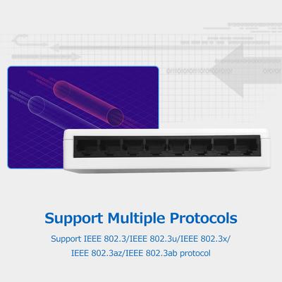 8-портовый коммутатор 100M Ethernet Коммутатор 8 адаптивных портов Ethernet 10/100 Мбит/с Низкое энергопотребление Широкий