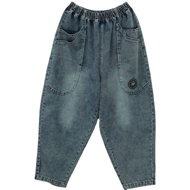 Весенние и осенние шаровары, потертые джинсы, свободные, обтягивающие, с заплаткой на талии, с большим карманом, повседневные брюки для женщин