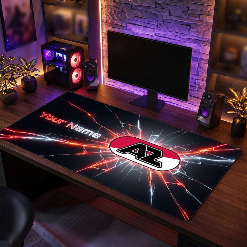 AZ Alkmaar Custom Large Mouse Pad, Personalized Name Text Print, Football Logo Non‑Slip Desk Mat Gaming Gift