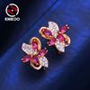 Red Clip Earrings For Women Cubic Zirconia Fashion Leaf Stud Earrings Jewelry For Wedding Party Gifts