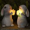 Solar Outdoor Garden Statues Lights Resin Rabbit With Flowers Garden Sculpture Decor For Patio Yard Lawn Ornaments