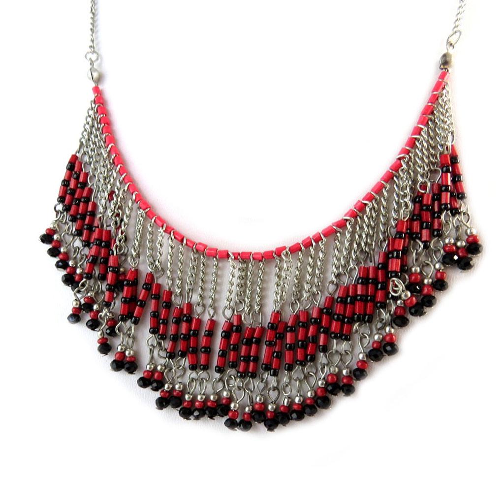 Les Trésors De Lily [N8268] - Designer Necklace 'Kilimanjaro' Red Black Silver