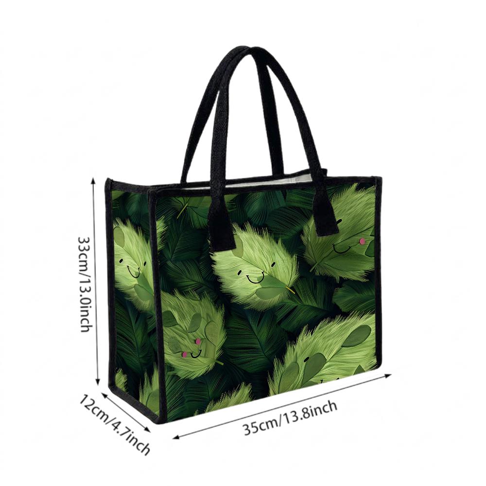 Cute Leaf Print Tote Bag Casual Fashion Large Capacity Portable Daily Outdoor Shopping Handbag