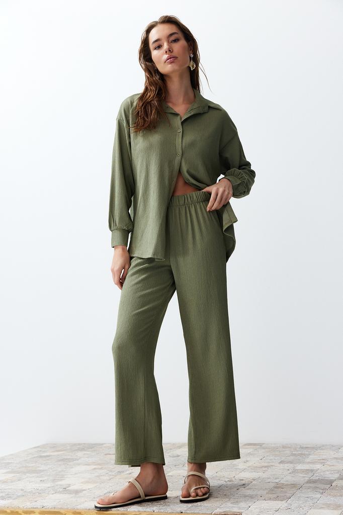 Women's Top and Bottom Set Fashion New Season Green Woven Top and Bottom Set