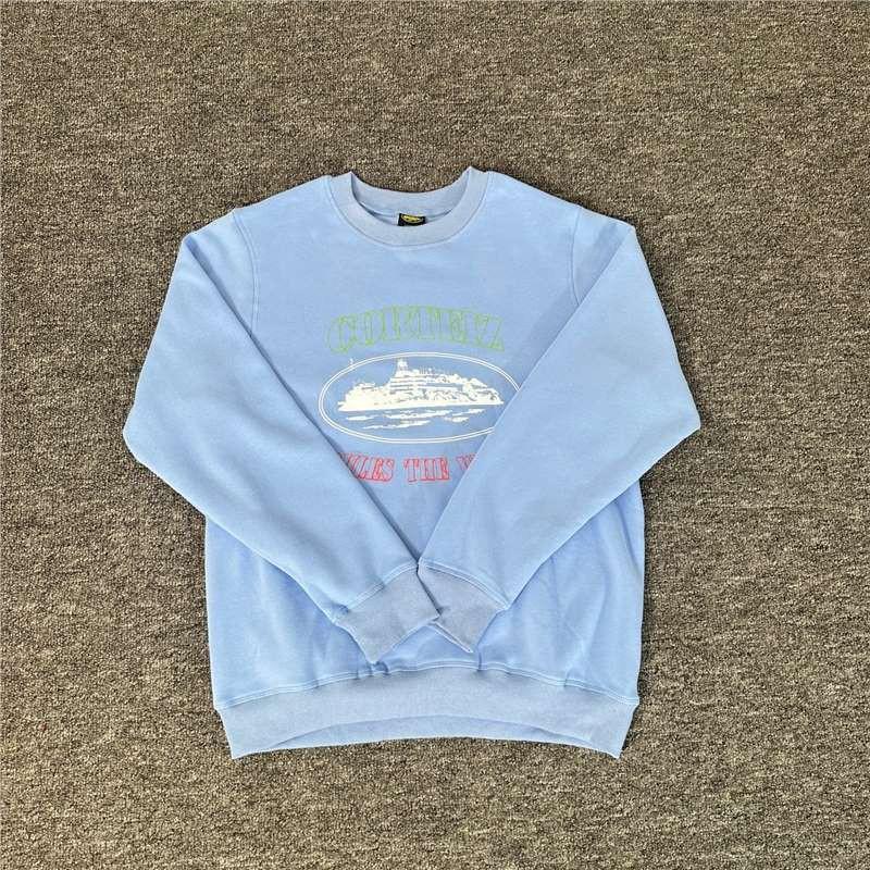 Corteiz Alcatraz Print Oversized Streetwear Hoodless Fleece-Lined Cotton Sweatshirt Men Women Winter Casual