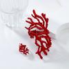 Women Ring Red Coral Hollow Out Smooth Alloy Exaggerated Hip Hop Style Adjustable Wrist Cuff Lady Bangle Daily Party Jewelry