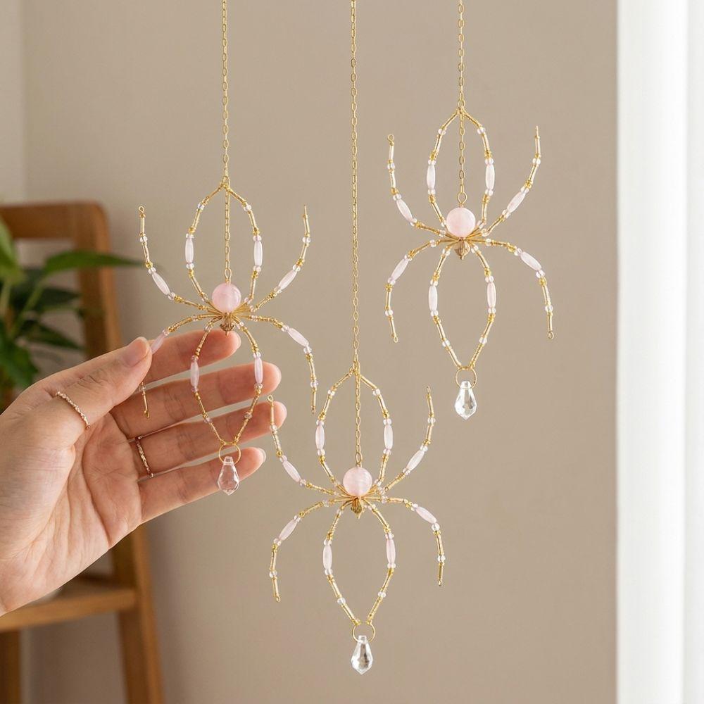 Beaded Wire Crystal Spider Sun Catcher Eight-Leg Spider Shape Garden Spider Pendant Outdoor Garden